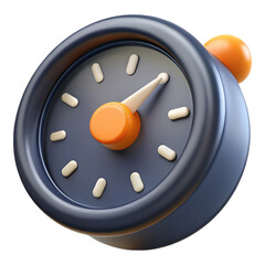 Leinwandbilder - 3 D render of a dark blue circular gauge or speedometer with orange and white details and a round orange knob isolated on a transparent background