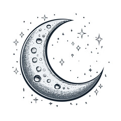 Wall Mural - detailed crescent moon with craters illustration amid twinkling star constellations in night sky vec