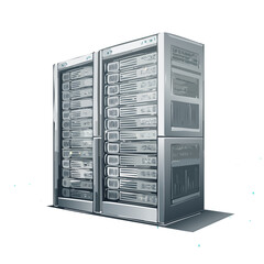 Poster - Servers Racks Cartoon Illustration Hosting Data Center IT Infrastructure Technology Big Data Cloud Computing System Networking Concept