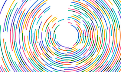 Poster - Colorful circular infographic vector background with multicolored rings forming concentric curves, ideal for genome visualization, data flow, or tech-themed design.