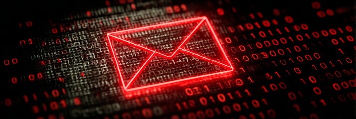 Poster - Phishing Scam Alert Email Symbol on Computer Binary Code Warns of Intrusion Risks and Dangers