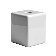 Poster - Glossy white cube with hole on top, perfect for modern decor or as minimalist vase. Its sleek design adds elegance to any space