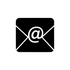 Poster - Email envelope silhouette icon with @ symbol in black design 
