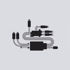Aufkleber - Black silhouette of electrical connectors, cables, and components, representing connection and engineering concepts.