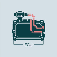 Aufkleber - Modern minimalist illustration of an engine control unit depicting electronic automotive systems and technology