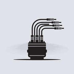 Aufkleber - A stylized vector illustration showing electrical connectors and cables with a minimalist black and white graphic