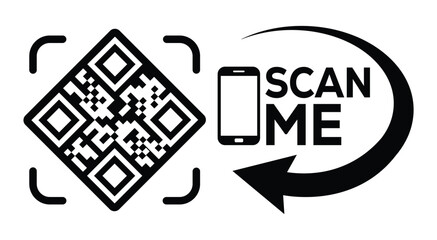 scan qr code icon. digital scanning qr code. qr code scan for smartphone. scan here text on top of t