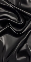 Poster - Elegant Black Satin Fabric Texture Background with Shiny Decorative Drapery and Smooth Folds