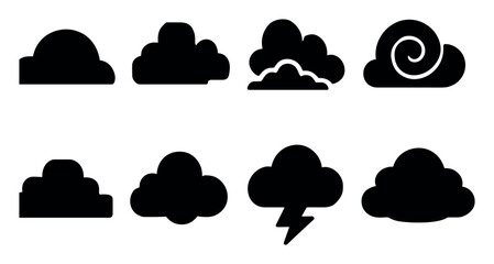 Poster - Weather silhouette icon set: clouds, storms, rain in bold silhouette design