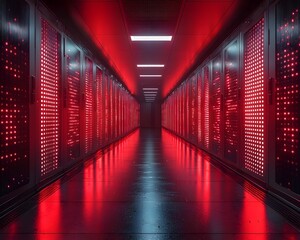 Aufkleber - Futuristic supercomputer processing vast amounts of data in a glowing red corridor