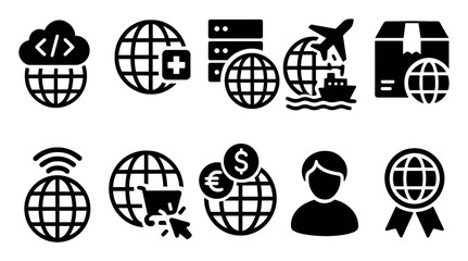 Poster - Internet and global connectivity solid icon set. network, communication symbols