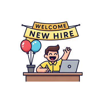 Cartoon character welcoming new employee