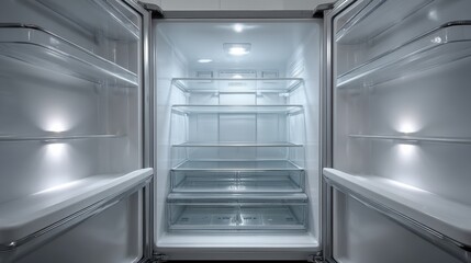 Poster - Clean lines of empty refrigerator interior, minimalist aesthetic 