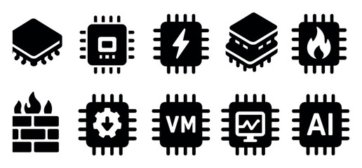 Poster - Computer, technology solid icon set. digital, microchip, ai, data icons collection