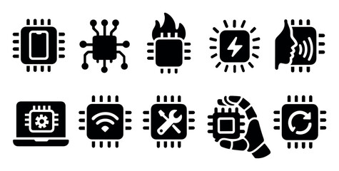 Poster - Technology, ai solid icon set. microchip, circuit, innovation icons collection solid style