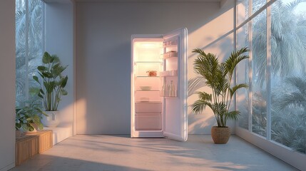 Poster - Minimal open refrigerator in elegant light setting