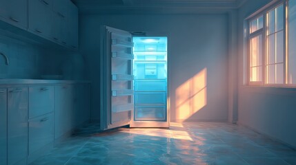 Poster - Soft shadows inside an empty, clean fridge interior 