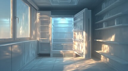 Poster - Soft shadows inside an empty, clean fridge interior 