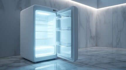 Poster - White modern refrigerator, clean interior glowing 