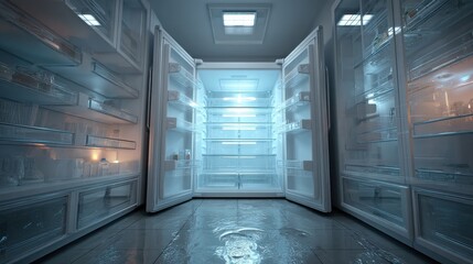Poster - Wide angle shot of bright and empty refrigerator 
