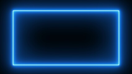 Wall Mural - Neon rectangle frame icon illustration on black background. Rectangular frame with moving line. Neon light rectangle frame border illustration.