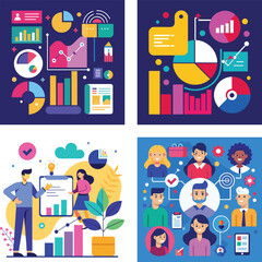 Fototapete - Vector art of colorful charts and graphs illustrate business analytics and data visualization concepts