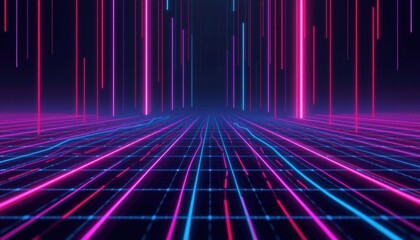 Poster - Vibrant neon light abstract background of digital age with glowing streaks creating a dynamic scene