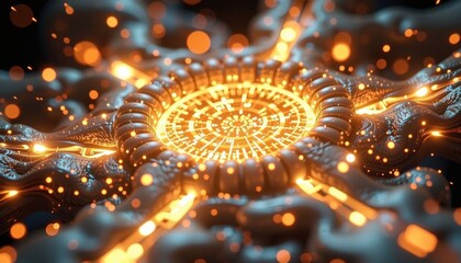 Poster - An abstract art of glowing core in the darkness