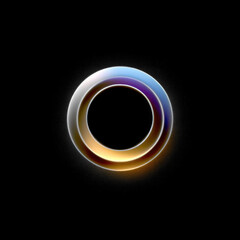 Poster - Glowing circle icon abstract ring metallic gradient digital art futuristic minimal black background modern design