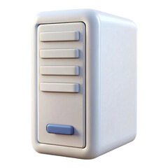 Poster - 3 D render of a white computer server with rectangular details and a blue button on the front panel isolated on a transparent background