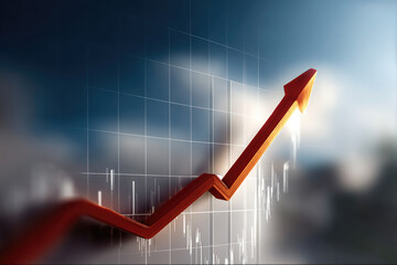 Poster - Rising red arrow, financial chart, stock market growth, investment success, economic increase, upward trend, optimism