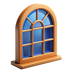 Aufkleber - 3 D render of an arched window with a blue pane and tan frame, a stylized architectural element isolated on a transparent background