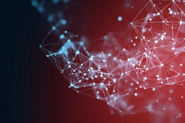 Poster - Abstract Network Structure in Red and Blue Tones Representing Digital Globalization Concepts