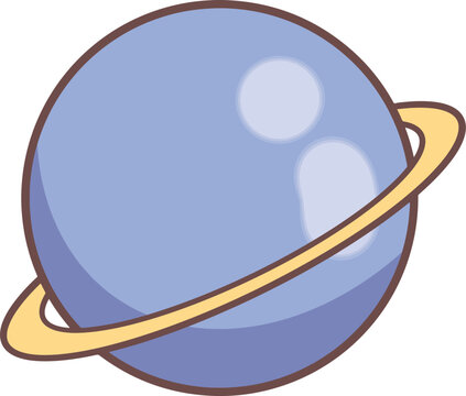 Cartoon collage of purple Saturn planet with rings.