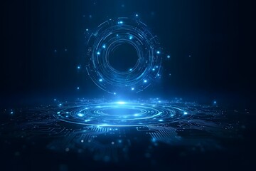 Aufkleber - Abstract futuristic blue background with glowing digital elements and circuit board