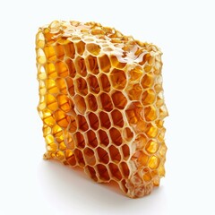 Poster - Piece of honeycomb dripping with golden honey, isolated on a white background