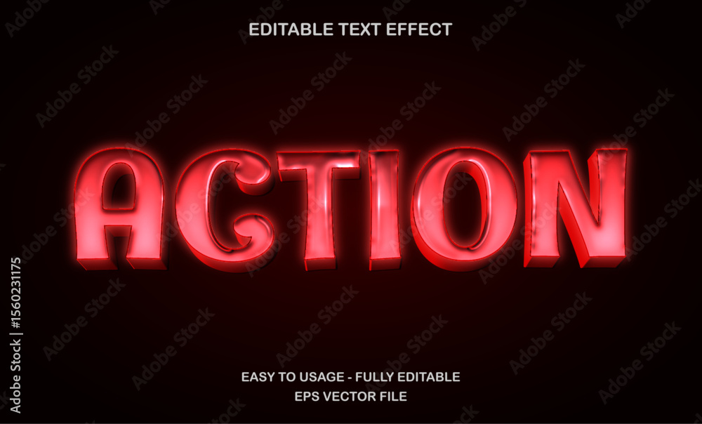 Red glowing action text effect with bold 3d style for game, movie, or ...