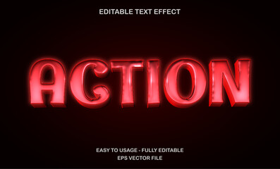 Poster - Red glowing action text effect with bold 3d style for game, movie, or poster design