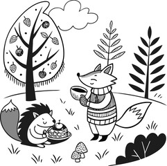 Aufkleber - a cute cartoon vector illustration featuring a fun set of autumn elements for halloween, perfect for