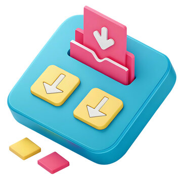 3d illustration of a 3d illustration of a download icon with buttons, isolated on white background