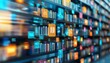 © sarinrat - Digital library concept.  Bookshelf with glowing data icons.  Big data, information technology.