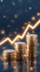 Poster - Line chart illustrates financial fluctuations with coins positioned on each peak. Gradient backdrop enhances tech-finance atmosphere. Concept of investment, banking, finance