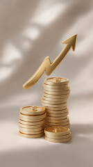Poster - Coins stacked high with arrow rising above symbolize growth in capital and financial success. Soft gradient backdrop enhances the clean, minimalist design
