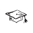 © Nataliya Pokrovska - Graduate's cap design in black brush stroke texture isolated on white. Hand drawn vector sketch illustration in vintage charcoal ink. Graduation cap as a symbol of knowledge in school, concept