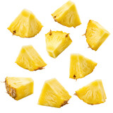 Fresh pineapple chunks present a vibrant yellow color with a tropical fruit appeal against a dark background.