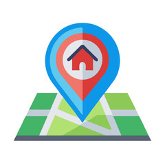 Poster - Flat Illustration Map Pointer with House Location Navigation Icon Element