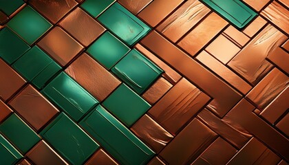 Poster - patinned copper green tiles gold copper background
