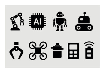 Poster - Robotics and ai solid icon set. technology, automation, innovation symbols