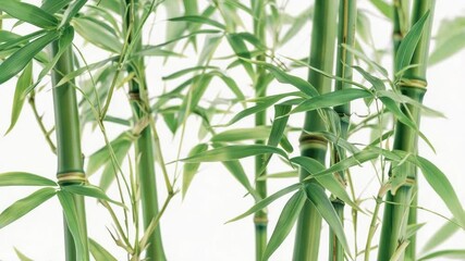 Poster - A detailed view of a bamboo stem with vibrant green foliage, ideal for use in nature-inspired designs or as a botanical illustration