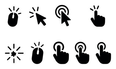 Poster - Cursor and pointer silhouette icon set. click and tap icons for digital interfaces